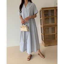 마린 카라 스트라이프 a라인 원피스