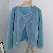 여자 여성 수입 럭셔리 리얼 양털 트위드 자켓 양모 블루 더블 브레스트 벌집