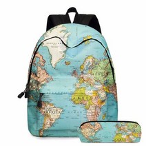 지도가방 2020 2pcs 세계 인쇄 배낭 노트북 daypack bookbag와 연필 케이스 세트 여행 daypack 배낭