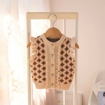 더쭈야 아동조끼 베스트 유아 키즈 봄 가을조끼 꽃자수 프릴 니트 단추 등원 데일리룩 유치원 레이어드