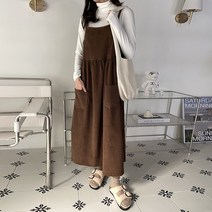 쉐얼유 여성 마인 코듀로이 뷔스티에 캉캉 롱원피스
