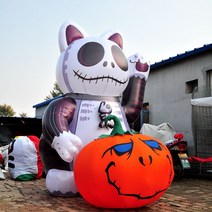 호박랜턴 초대형 조형물 풍선 에어인형 파티 정원 인테리어 축제 가게 장식, 3m 높이의 스프레이 페인팅 할로윈 행운의 고양이