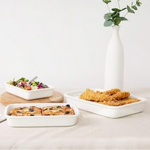 화이트 도자기 사각 트레이 스텐 식힘망 오븐 라자냐 그릇 샐러드볼 튀김받침대-3size 택1, L