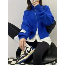 핫핑크가디건 셔츠가디건 더블 헤드 지퍼 루즈핏 재킷 스웨터 니트 카디건 여성용 패션 상의 가을 겨울