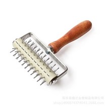 스텐 피자 파이 스파이크롤러 주방 반죽 롤라 롤러기, 나무 손잡이 구멍 펀치