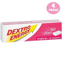 Dextro Energy 덱스트로에너지 [독일발송] 트로피칼 포도당캔디 10가지 비타민 함유 47g 4팩, 4개