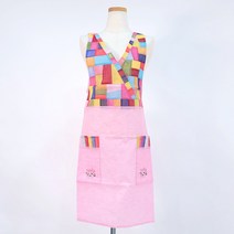 미도규방 전통 브이 조각 무늬 한복 모시 앞치마 카페 공방 에이프런 선물 기념품, 분홍