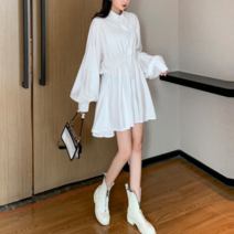 허니비 스파드 헨리넥 셔츠핏 미니원피스