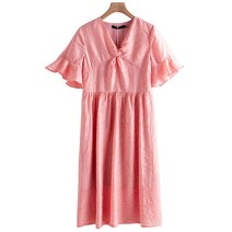 여름옷 꼬은매듭 V넥플레어소매 라이오셀 원피스 플레어스커트