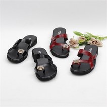 [코지] 여자 엄지발가락 보석장식 중년 가죽 4cm 슬리퍼