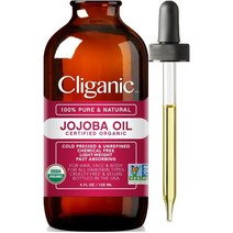 Cliganic USDA Organic Jojoba Oil 100% Pure (4oz) Moisturizing Oil for Face Hair Skin & Nails Natural Cold Pressed Hexane Free, One Color／4 Fl Oz Pack of 1