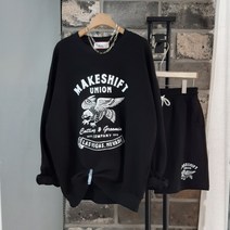 상상그이상 여성용 국내제작 독수리 반바지세트 유니크한 프린팅 긴팔 맨투맨 밴딩 4부팬츠 편안한 트레이닝세트 간절기 홈웨어 꾸안꾸 스타일