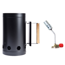 씨에카 숯점화 캠핑 실버 화로대 손잡이형 + 토치 세트, 블랙 화로대+토치