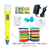 3D펜 아이를 위한 Diy 인쇄 LED 연필 프린터 드로잉 젤 예술 공예 어린이를 장난감 귀여운 참신 선물 전문 페인트, 64.Yellow add 200M PLA - Eu