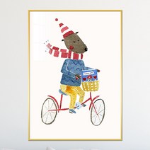 아트블루 아이방 꾸미기 인테리어 액자 동물 수채화 그림 액자 아기 방 어린이 그림, [4] 동물수채화_자전거타는 곰