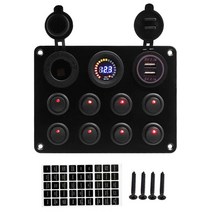 8갱 보트 스위치 패널 자동차 방수 디지털 12-24V 듀얼 USB 전압계 콘센트 조합 해양 LED 로커, 04 Red-1