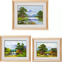 (진품) 국내 유명 화가분이 직접 그린 진품 생기 물 풍경화그림 액자 부자되는 배산임수 산수화 풍경 액자 풍수 유화 현관 거실 사업장 침실 사무실 풍수에좋은 소나무 그림, 21번 그림