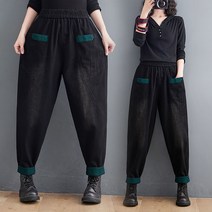 Tagi.빅사이즈 밴딩 데님팬츠 봄가을 와이드 슬랙스 청바지
