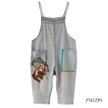 FULIBS여름 멜빵 데님 칠부 팬츠 와이드 빅사이즈 통통mm 점프수트