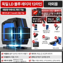 레이저 레벨기 4D 8/12/16 라인 그린 블루 수평기 측정기 공구, 블루라이트, 12선 배터리2개+기본구성