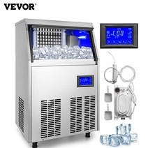 제빙기 카페제빙기 제빙기50Kg VEVOR-아이스 큐브 메이커 기계 70Kg/155Lbs 자동 물 필터 상업용 45 그리드 아이스 트레이