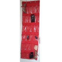 Jkhome 문에 걸 수 있는 신발 정리 선반 홀더 가정용 부직포 투명 보관 가방 24개의 주머니 3개의 후크 (핑크), Red
