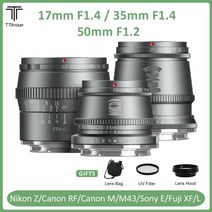 휴대폰렌즈 스마트폰 아이폰 망원 광각 매크로 렌즈 TTArtisan 17mm F14 35mm 50mm F12 APSC 수동 초점 티타늄 그레이 초상화 사진 Sony E Fuji, 없음, 35mm F1.4+Canon EF-M+Silver
