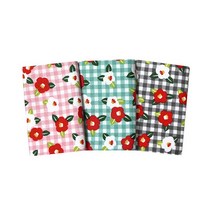퀼트패키지 동백꽃 체크 프린트 옥스포드 원단 1/4마 3종