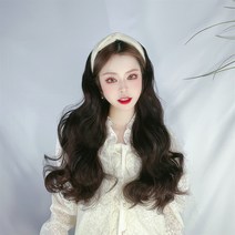 가발 여자 긴 머리 큰 웨이브 곱슬머리 U형 반두포 모조 실물 헤어망 빨간 머리띠 가발 공장 직판, 다크 브라운