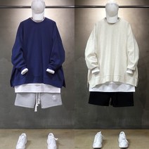 오버홀릭 오버홀릭 박스 오버핏 트임 맨투맨 남자 긴팔 티셔츠
