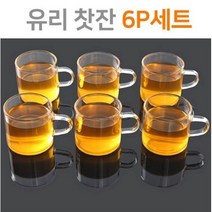 손잡이 찻잔 6P 미니잔 티컵 유리찻잔 120ml 내열유리, 유리잔6개, 1개