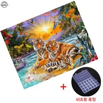 MJS (4+1) 보석십자수 DIY 캔버스형 세트 돈들어오는 풍수 BSX018 (비즈함 증정), 50x40 호랑이 동산
