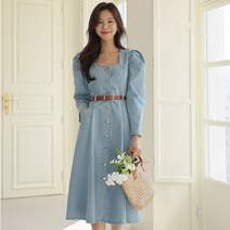 DRO048 퍼프소매 피크닉 데님 원피스