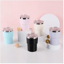 마카롱 스텐 텀블러 350ml 오토스텐머그컵 스텐컵, 블랙