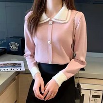 신스엔스 여성 카라넥 니트 큐빅 단추 데일리