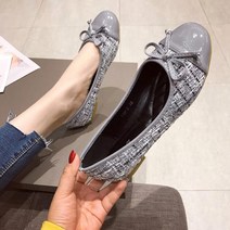요나걸 여성 단화 플랫슈즈 로우힐 체크무늬 리본장식 발편한신발 굽낮은신발 캐주얼화 신발 구두 봄 가을 패션 스타일 여자플랫슈즈 + 양말증정