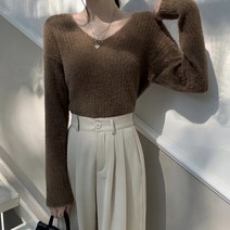 [레티고] 데일리 캐주얼 브이넥 퍼 니트