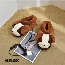 수족냉증선물 온열슬리퍼 발열실내화 발보온기 USB 발시려움 수족냉증에좋은제품, 온도 조절기 갈색 개 플러그사이즈 38-41 착용