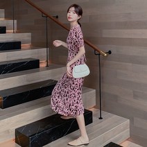 호피 퍼프 랩 롱 원피스 레오파드 갯마을차차차 신민아 스타일 핫핑크 원더우먼 결혼식 하객룩