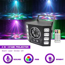 샤오미빔프로젝터Sunart-4 in 1 무대 효과 프로젝터 UV 빔 아이 스트로브 레이저 DJ 디스코 파티, 01 EU