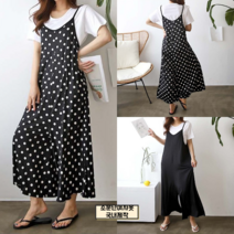 국내제작 도트바지 티셔츠세트 루즈핏 쉬원한 쿨 냉장고 점프슈트