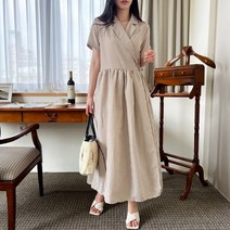 퍼니걸스 5227 카라 브이넥 체크 랩 롱 원피스 여성의류