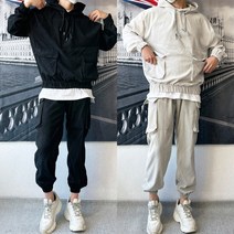 [SET]가능 코듀로이 골덴 빅사이즈 오버핏 박스 앞 포켓 후드 후드티 밴딩 카고 조거 팬츠 트레이닝 세트 셋업