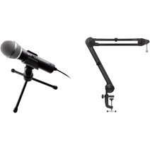 audio-technica ATR2100x-USB 마이크 재택근무 생방송 녹음 팟캐스트 해설 블랙, 마이크+붐암 + ATR2100X-USB
