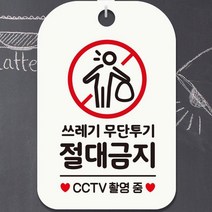 쓰레기 무단투기 절대금지 CCTV 촬영중 문 걸이 사각 알림 안내판 픽토 화이트