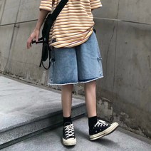 큰 사이즈 찢어진 5 점 청바지 여름 남성 얇은 트렌드 스트레이트 루즈한 반바지