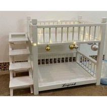 애견 원목 침대 계단 반려 동물 꿀잠 하우스 대형, 핑크+화이트 XL