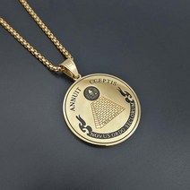 Novus Ordo Secloru 프리메이슨 라운드 펜던트 목걸이 Illuminati 피라미드 골드 남성 힙합 랩퍼 쥬얼리|펜던트 목걸이|