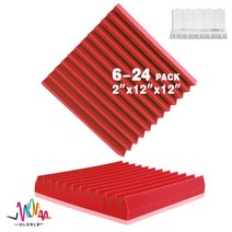 흡음판 천장 방음 흡음 자재 벽 폼 스폰지 패드 개 사운드 흡수 처리 패널 룸 어쿠스틱 집 거품, 12 Pcs With Tapes, Red, Medium Density