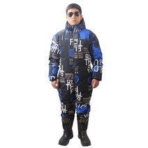 방한 낚시복 동계 겨울 낚시옷 원피스 다운 재킷 야외 따뜻한 얼음 바다, 2XL, 파란색 글자아래로 두꺼워짐